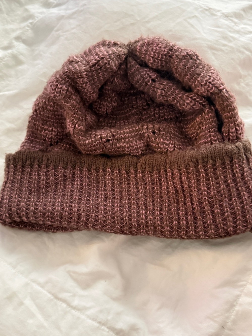 Cejon Ribbed Knit Slouch Beanie in Dusty Rose and Brown